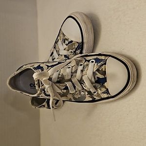 Converse All Stars Low Top Sneakers Blue/Gray Shark Bite Fish Novelty Sz 12